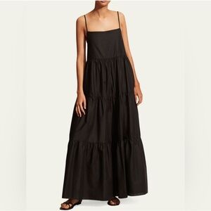 Matteau Tiered Black Low Back Maxi Dress Women's Size US 4
